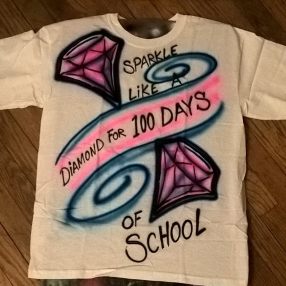 new airbrush 100th day of school diamond youth tshirt